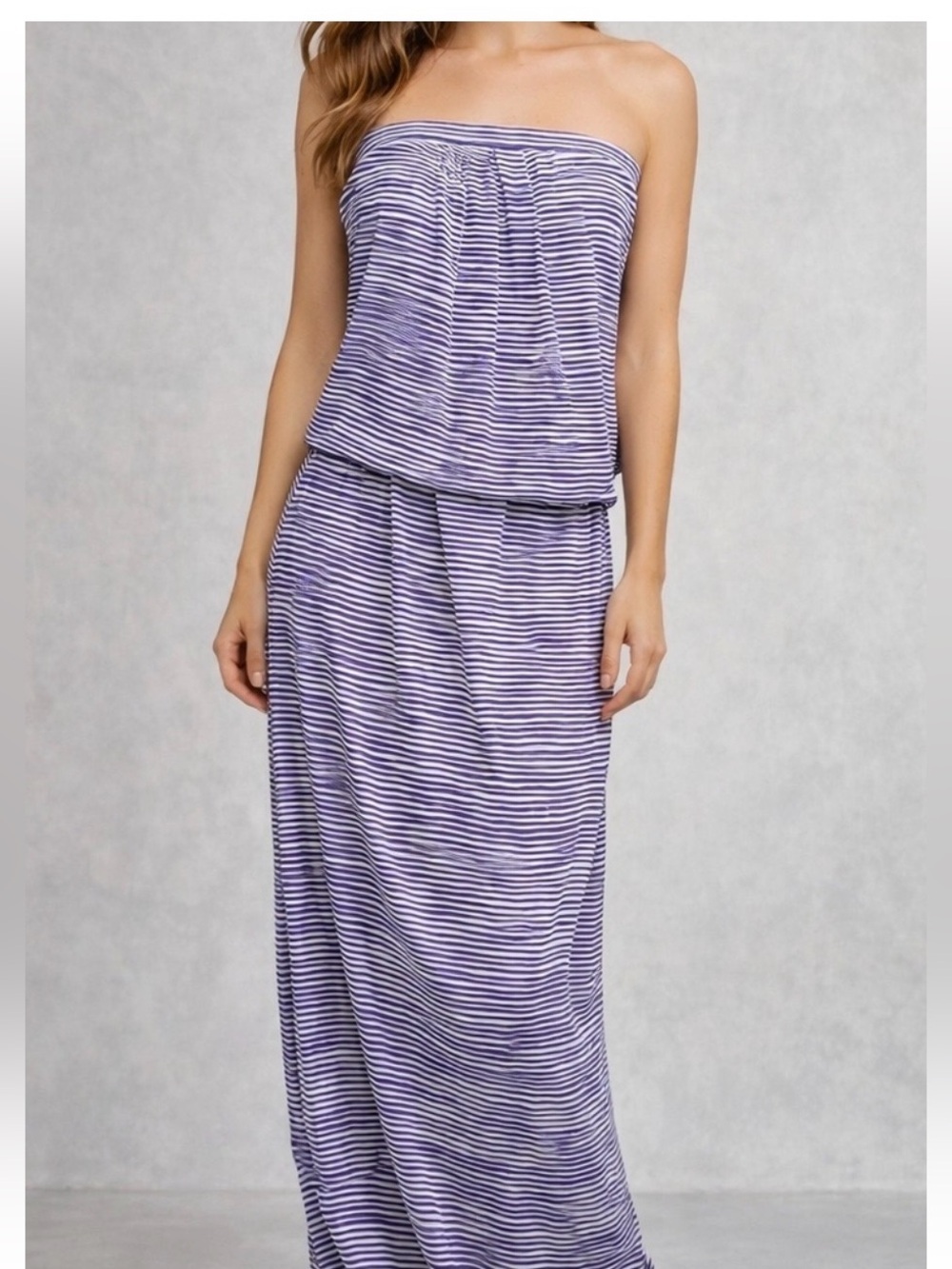 Cynthia Rowley Strapless Purple White Striped Maxi Dress Sz M Flowy Lightweight